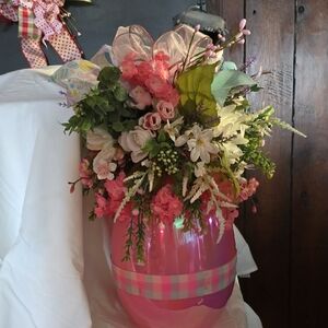 Pink Floral Arrangement in Decorative Vase